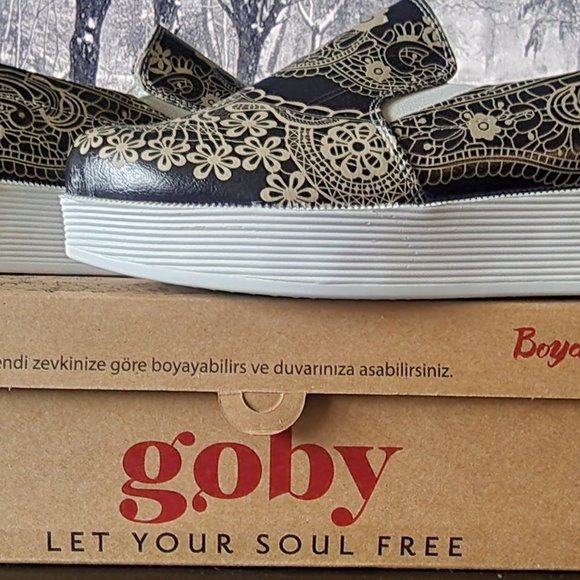 GOBY Chocolate/Cream Henna Scroll Slip-On Sneakers - Picture 9 of 13